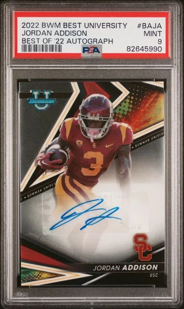 2022 Bowman's Best Autographs Baja Jordan Addison University Best Of #2022 card image