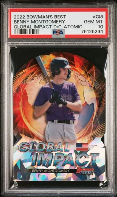 2022 Bowman's Best Benny Montgomery Global Impact Die-Cut Atomic Refractor #GI-8 card image