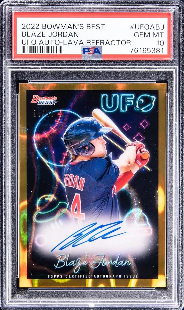 2022 Bowman's Best Blaze Jordan Singed UFO Autograph Lava Refractor #UFOABJ card image