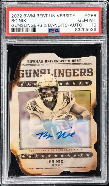 2022 Bowman's Best Bo Nix University Gunslingers & Bandits Autograph #GB8 card image