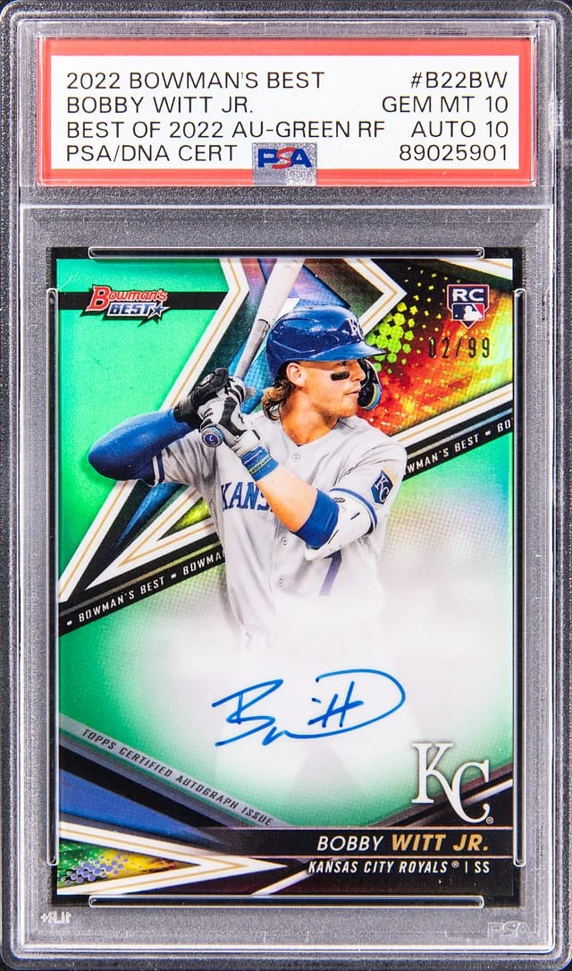 2022 Bowman's Best Bobby Witt Jr. Best of 2022 Autographs Green Refractor #B22-BW card image