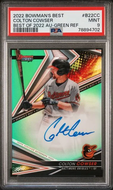 2022 Bowman's Best Colton Cowser Best Of 2022 Autographs Green Refractor #B22CC card image