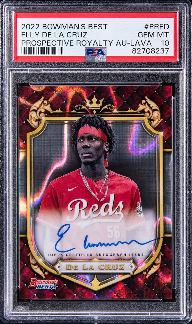 2022 Bowman's Best Elly De La Cruz Prospective Royalty Autograph Lava #PRED card image