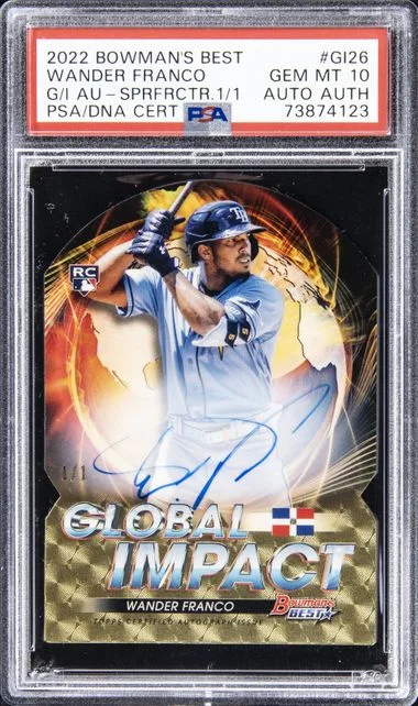 2022 Bowman's Best Gi26 Wander Franco Global Impact Die-Cut Autographs Superfractor #1/1 card image