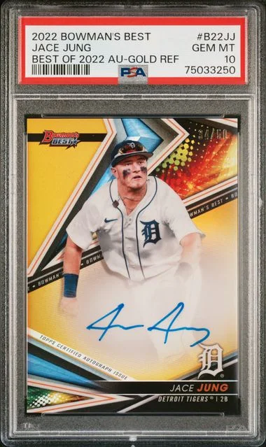 2022 Bowman's Best Jace Jung Best Of 2022 Autographs Gold Refractor #B22-JJ card image