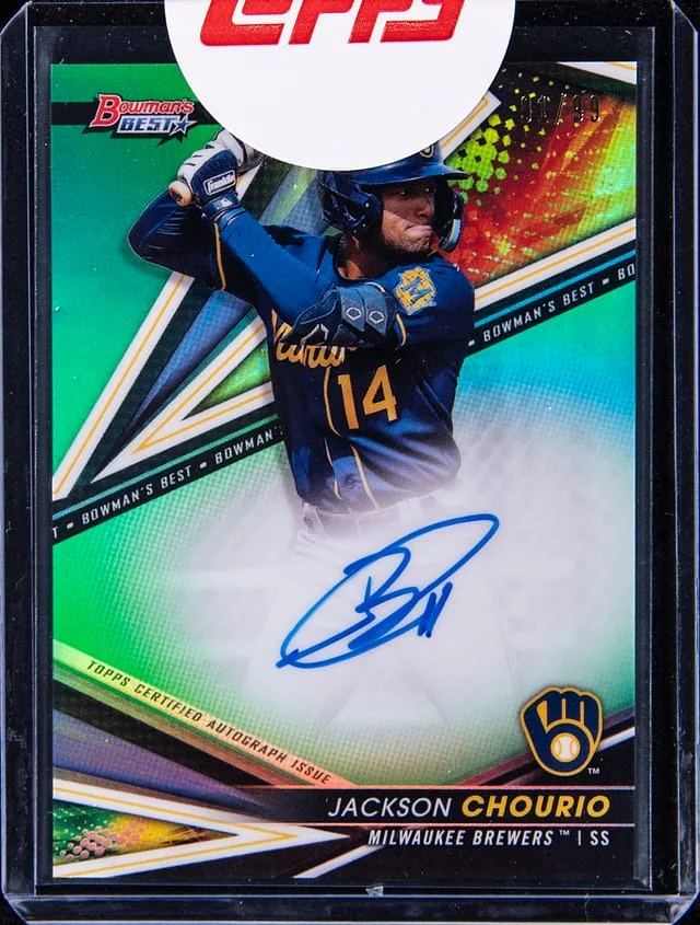 2022 Bowman's Best Jackson Chourio of '22 Autograph Green Refractor #B22-JCH card image