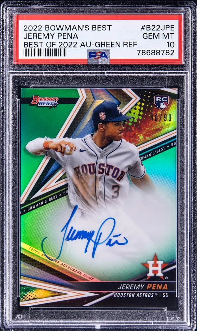 2022 Bowman's Best Jeremy Pena of 2022 Autograph Green Refractor #B22-JPE card image