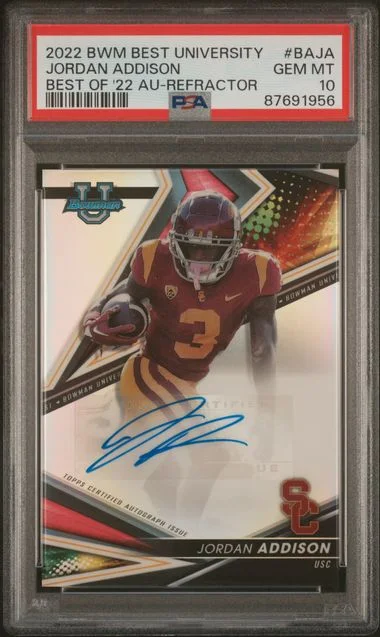 2022 Bowman's Best Jordan Addison University Best Of 2022 Autographs Refractor #BAJA card image