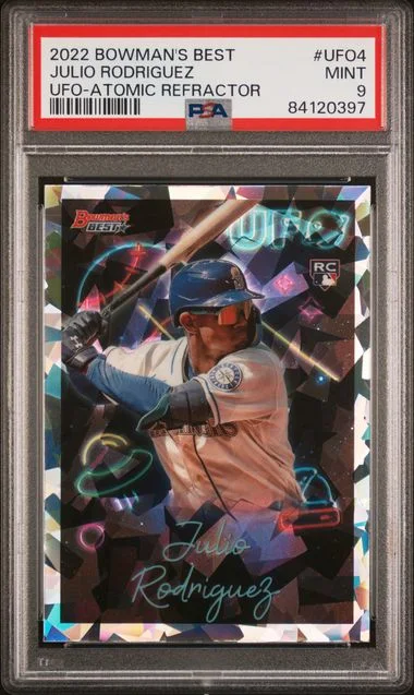 2022 Bowman's Best Julio Rodriguez Bowman UFO Atomic Refractor #UFO4 card image
