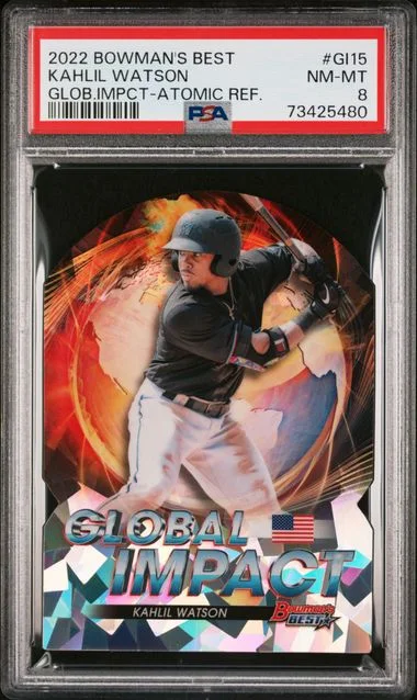 2022 Bowman's Best Kahlil Watson Global Impact Die-Cut Atomic Refractor #GI15 card image