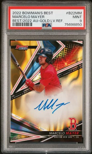 2022 Bowman's Best Marcelo Mayer Of 2022 Autographs Gold Lava Refractor #B22-MM card image