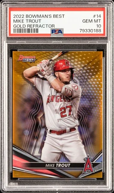 2022 Bowman's Best Mike Trout Orange Refractor #14 card image