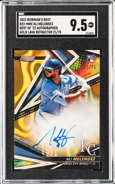 2022 Bowman's Best MJ Melendez Best Of '22 Autographed Gold Lava Refractor #B22MME card image