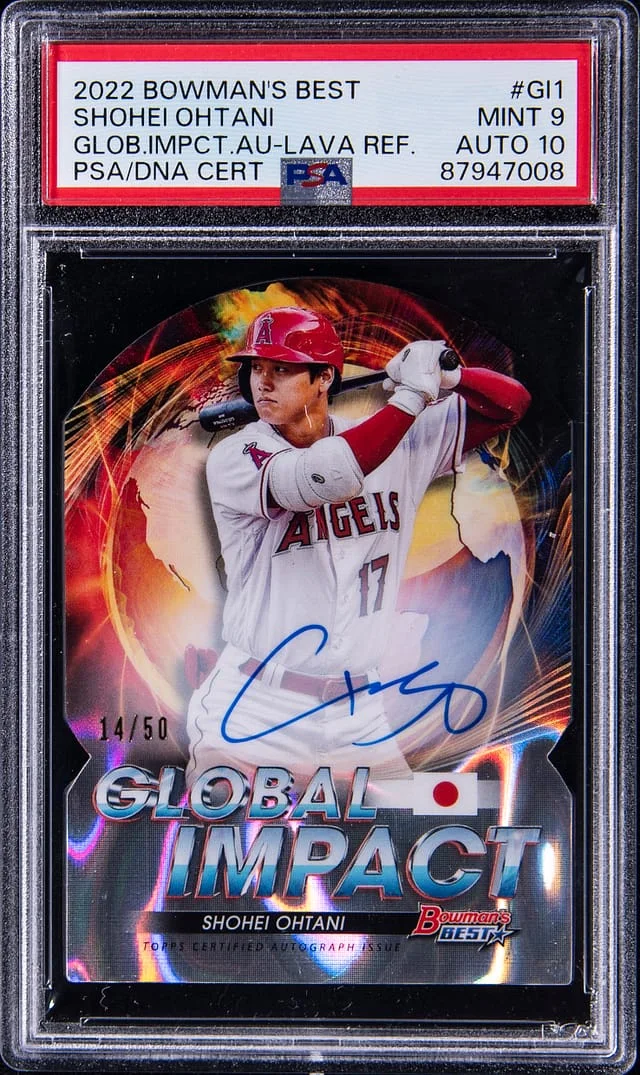 2022 Bowman's Best Shohei Ohtani Global Impact Autographs Lava Refractor #GI-1 card image
