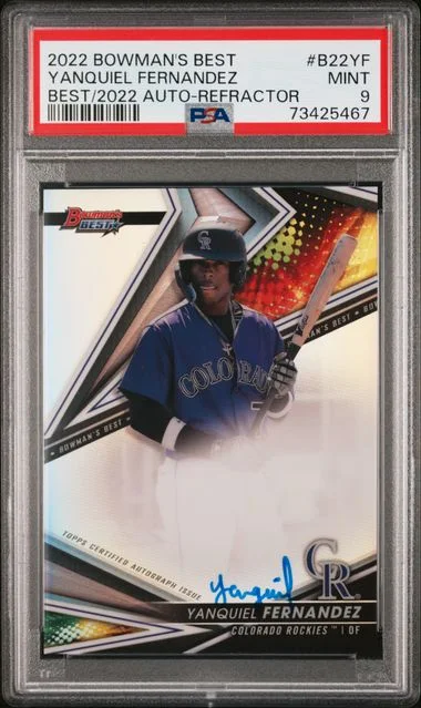 2022 Bowman's Best Yanquiel Fernandez Of 2022 Autographs Refractor #B22-YF card image