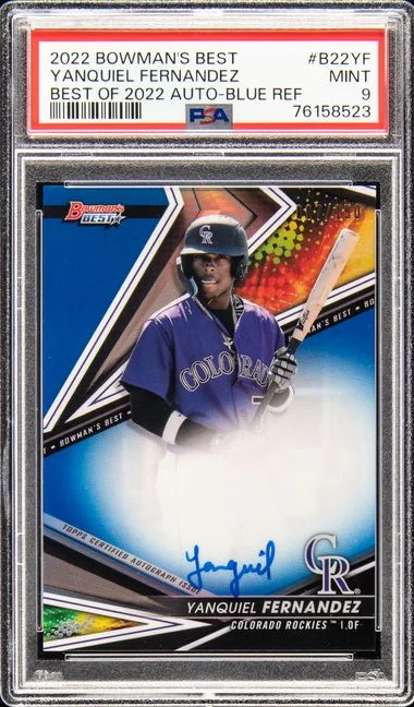 2022 Bowman's Best Yanquiel Fernandez Best Of 2022 Autographs #B22YF card image