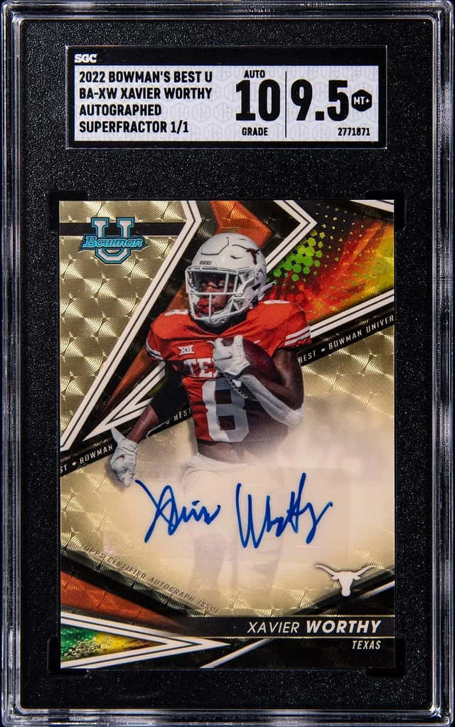 2022 Bowman's University Best Autograph SuperFractor Xavier Worthy #BA-XW card image