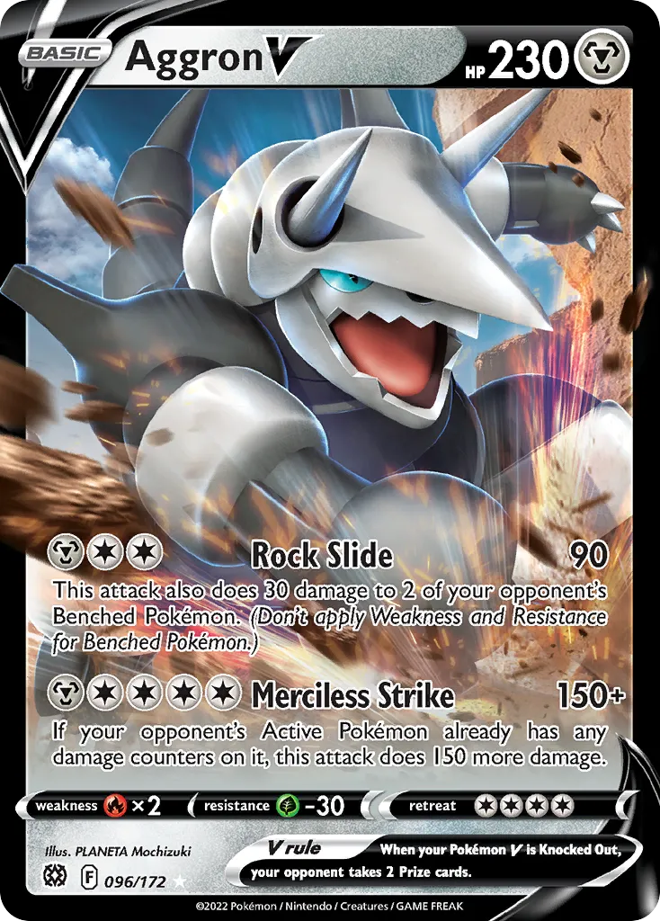 2022 Brilliant Stars Aggron V Rare Holo V #096/172 Rare Holo V card image