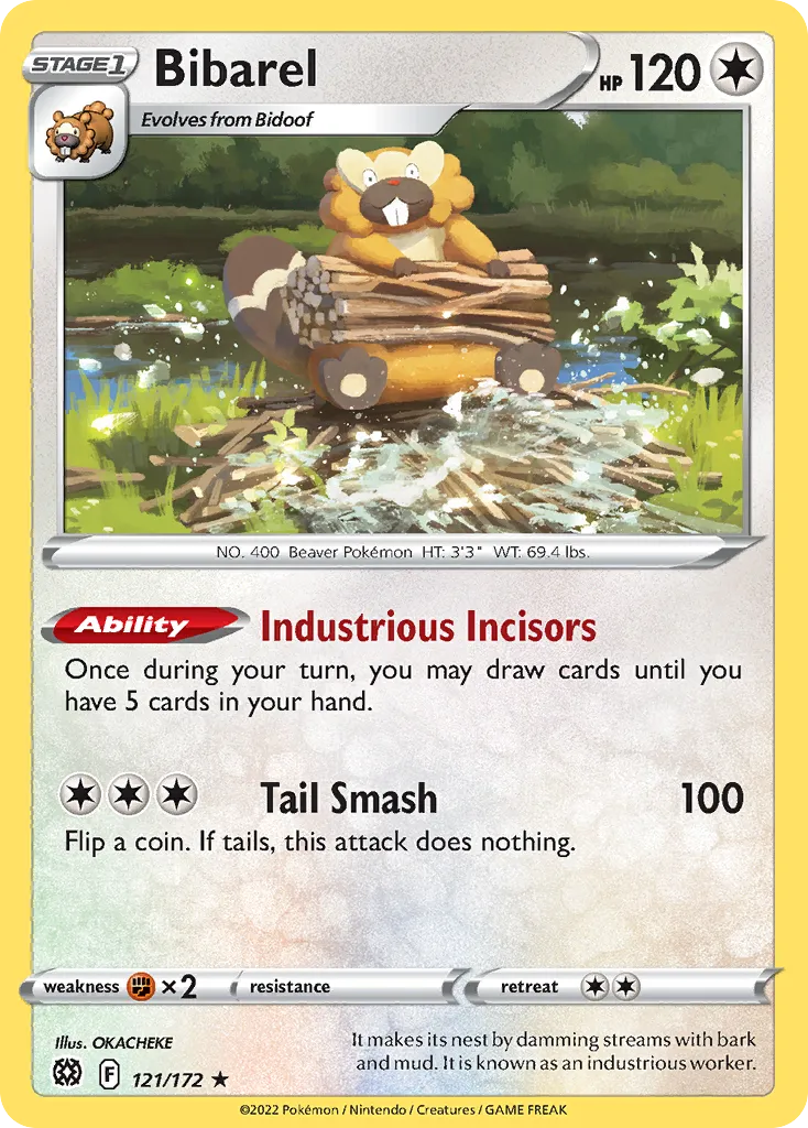 2022 Brilliant Stars Bibarel Rare Holo #121/172 Rare Holo card image