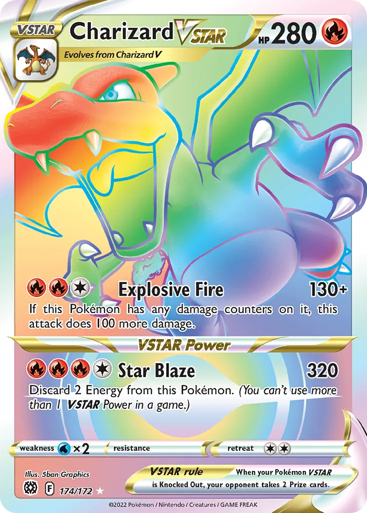 2022 Brilliant Stars Charizard VSTAR #174/172 Rare Rainbow card image