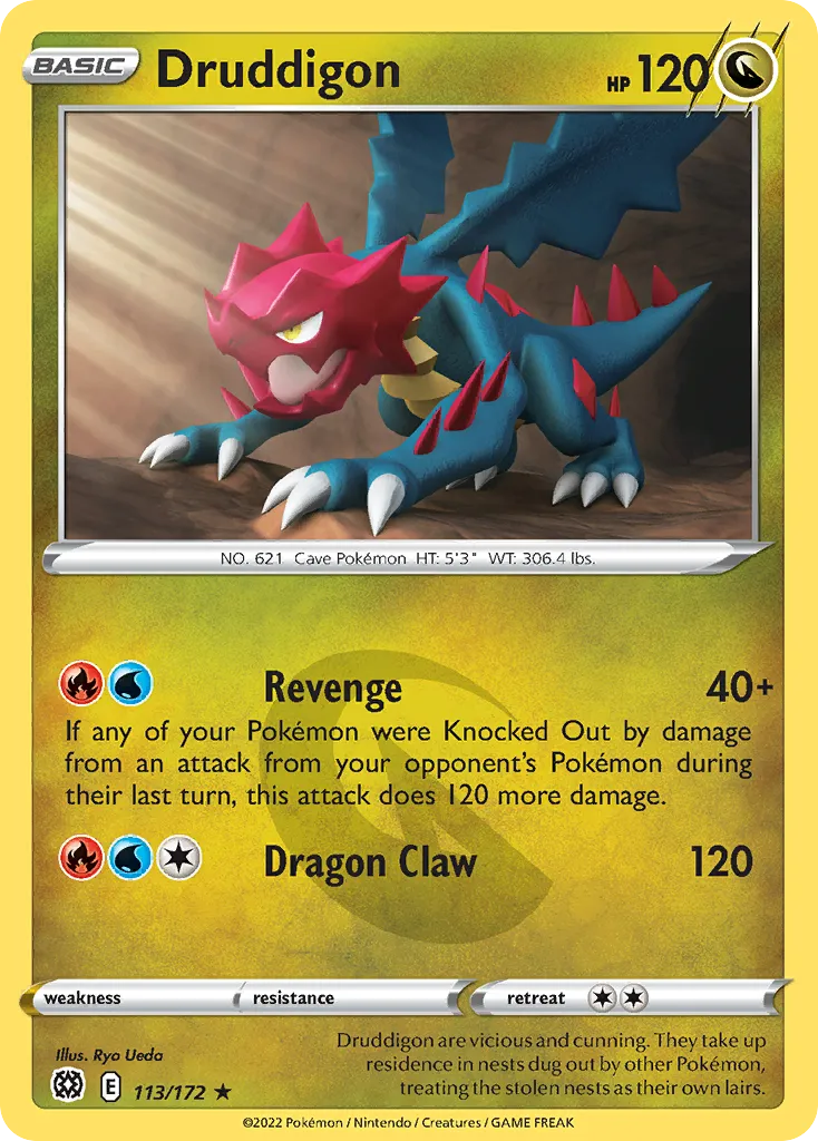 2022 Brilliant Stars Druddigon Rare #113/172 Rare card image