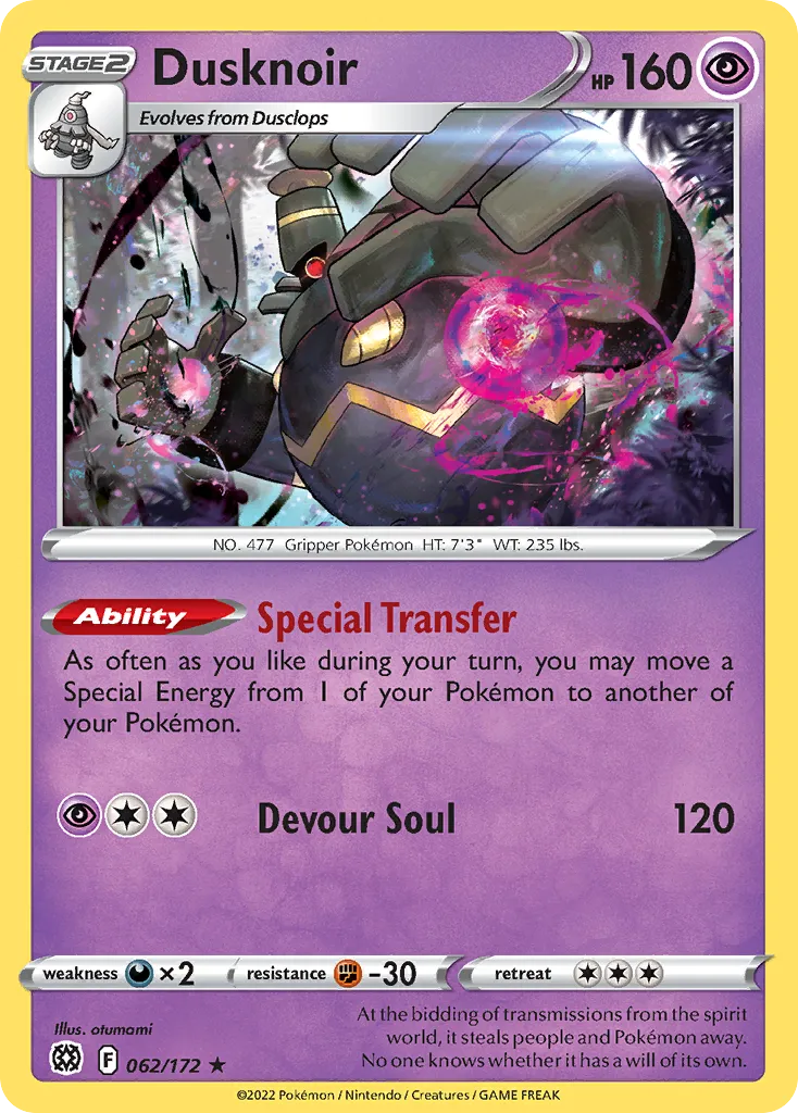 2022 Brilliant Stars Dusknoir Rare Holo #062/172 Rare Holo card image
