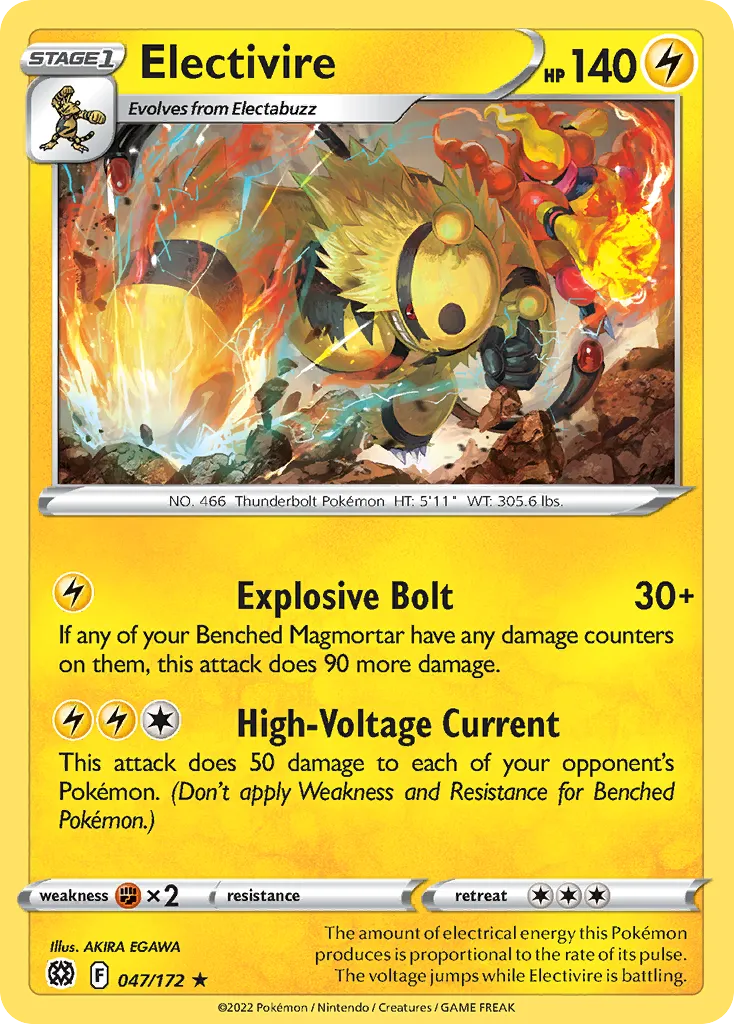 2022 Brilliant Stars Electivire Rare #047/172 Rare card image