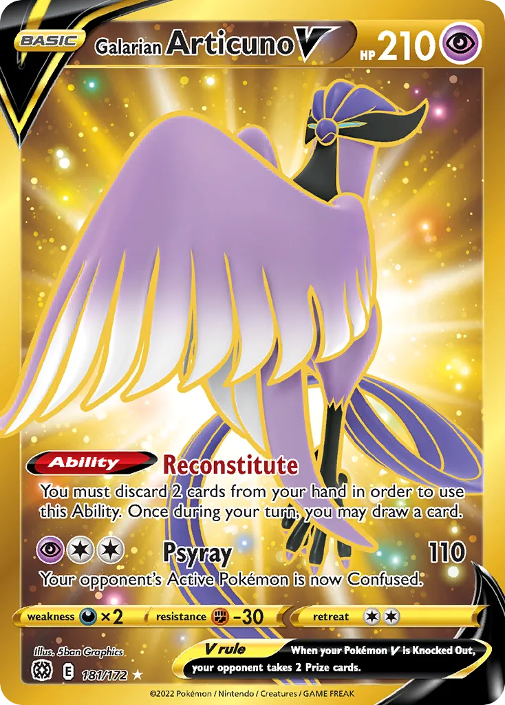 2022 Brilliant Stars Galarian Articuno V #181/172 Rare Secret card image
