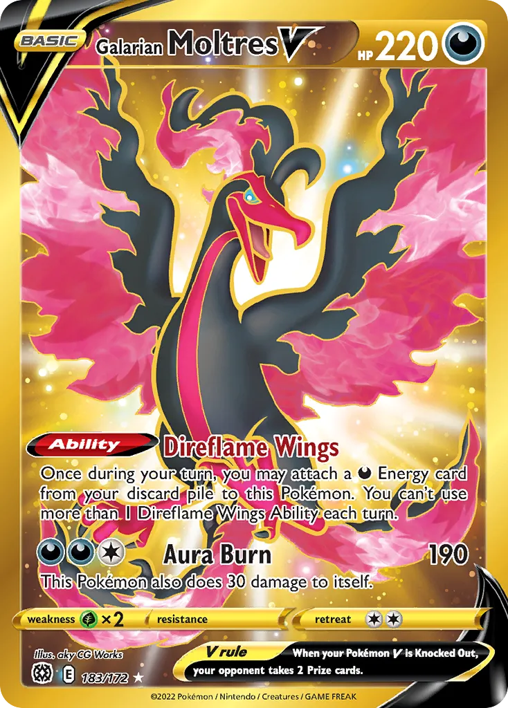 2022 Brilliant Stars Galarian Moltres V #183/172 Rare Secret card image