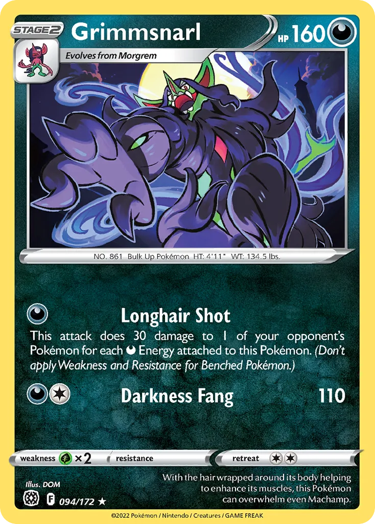 2022 Brilliant Stars Grimmsnarl Rare #094/172 Rare card image