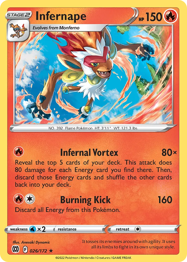 2022 Brilliant Stars Infernape Rare Holo #026/172 Rare Holo card image
