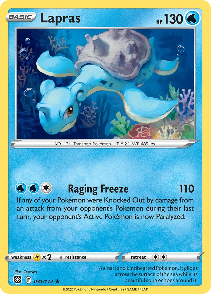 2022 Brilliant Stars Lapras Rare #031/172 Rare card image