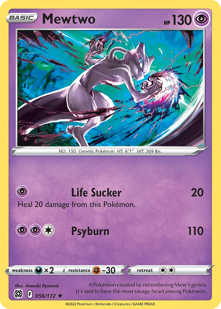 2022 Brilliant Stars Mewtwo Rare #056/172 Rare card image