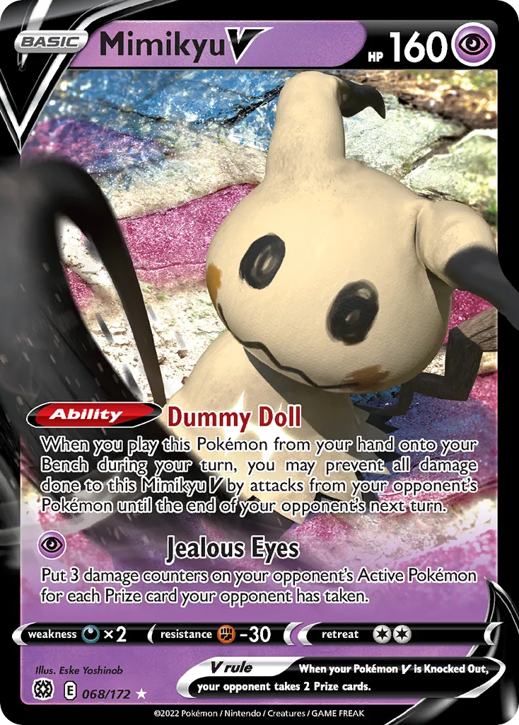 2022 Brilliant Stars Mimikyu V Rare Holo V #068/172 Rare Holo V card image