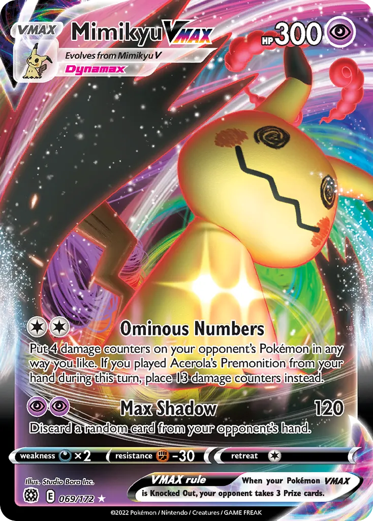 2022 Brilliant Stars Mimikyu VMAX Rare Holo VMAX #069/172 Rare Holo VMAX card image
