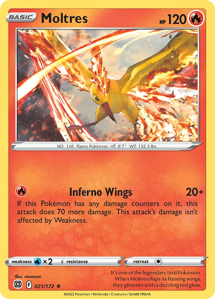 2022 Brilliant Stars Moltres Rare Holo #021/172 Rare Holo card image