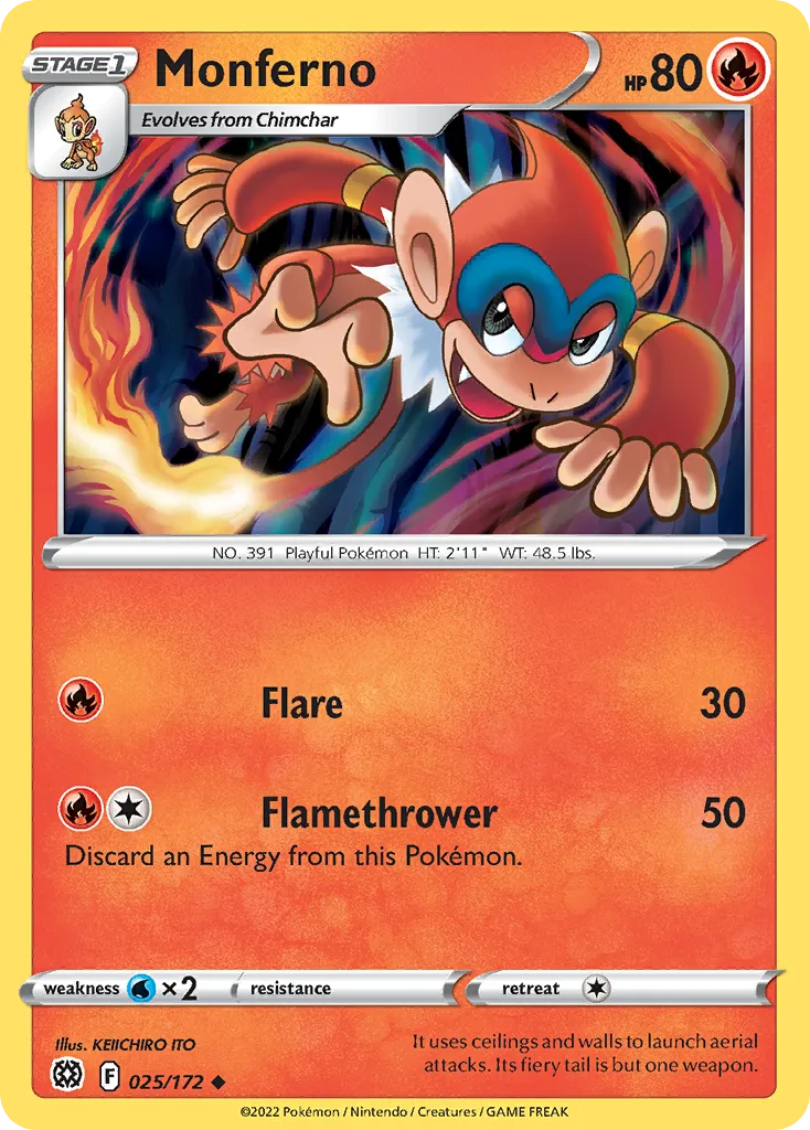 2022 Brilliant Stars Monferno Uncommon #025/172 Uncommon card image