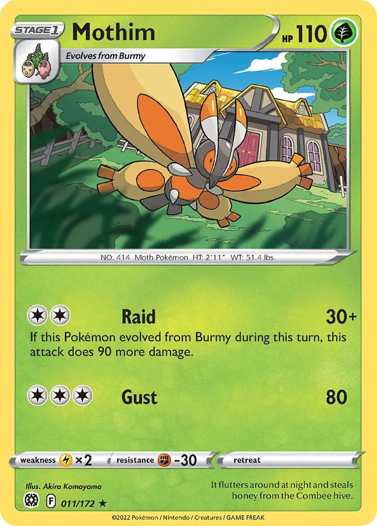 2022 Brilliant Stars Mothim Rare #011/172 Rare card image