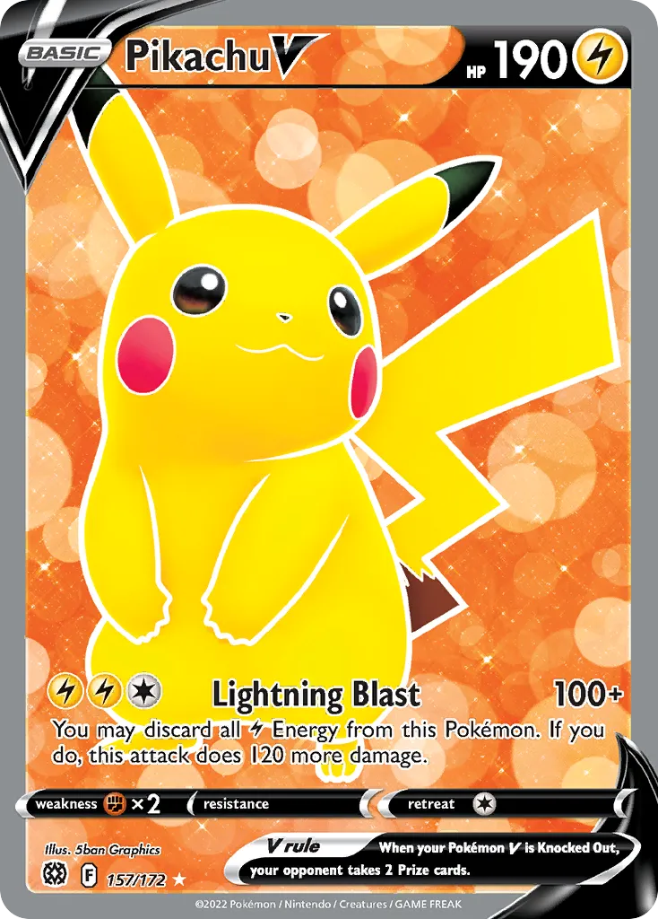 2022 Brilliant Stars Pikachu V #157/172 Rare Ultra card image