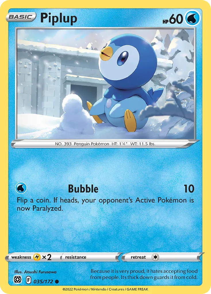 2022 Brilliant Stars Piplup #035/172 Common card image
