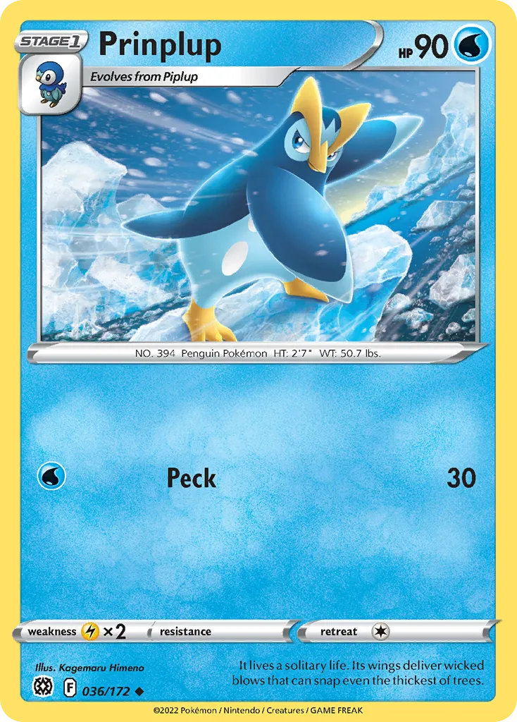2022 Brilliant Stars Prinplup Uncommon #036/172 Uncommon card image