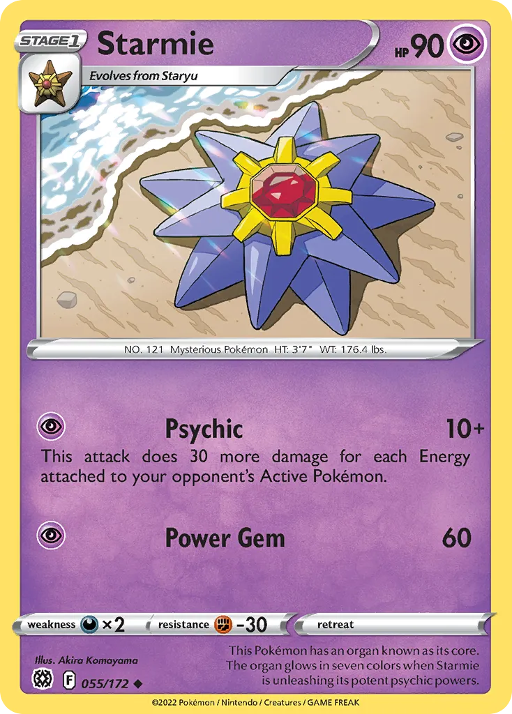 2022 Brilliant Stars Starmie Uncommon #055/172 Uncommon card image