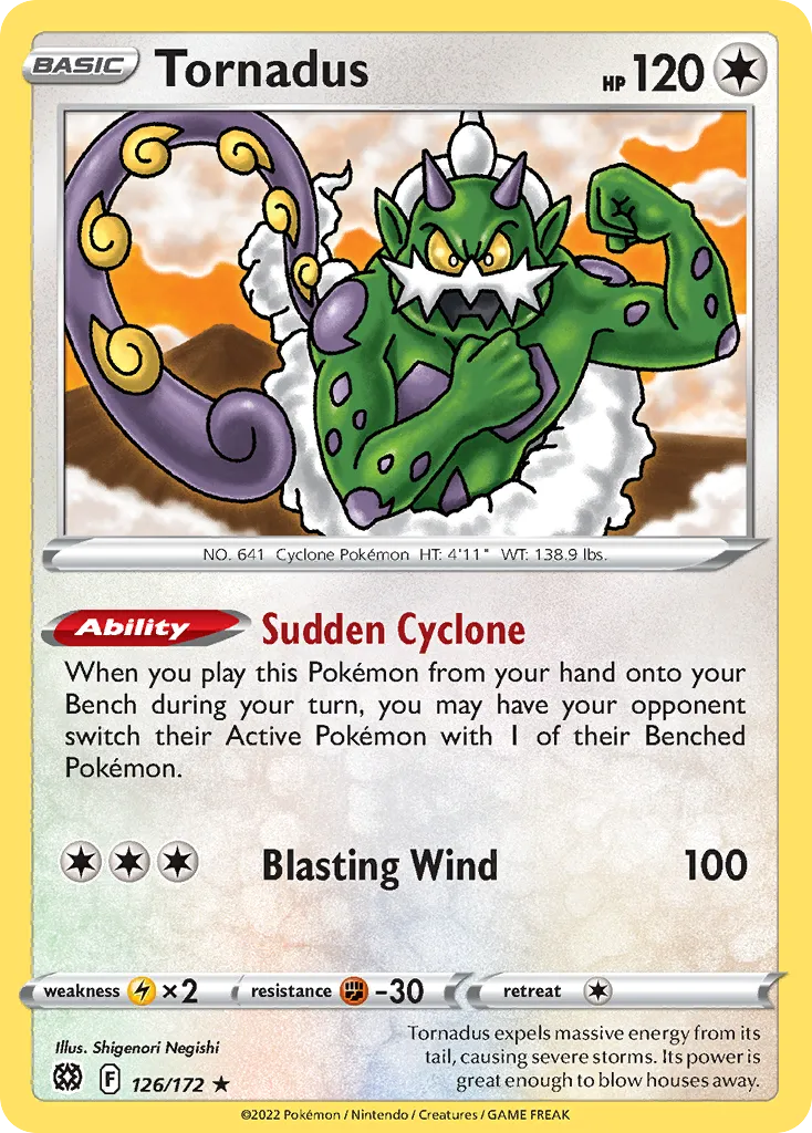 2022 Brilliant Stars Tornadus Rare #126/172 Rare card image