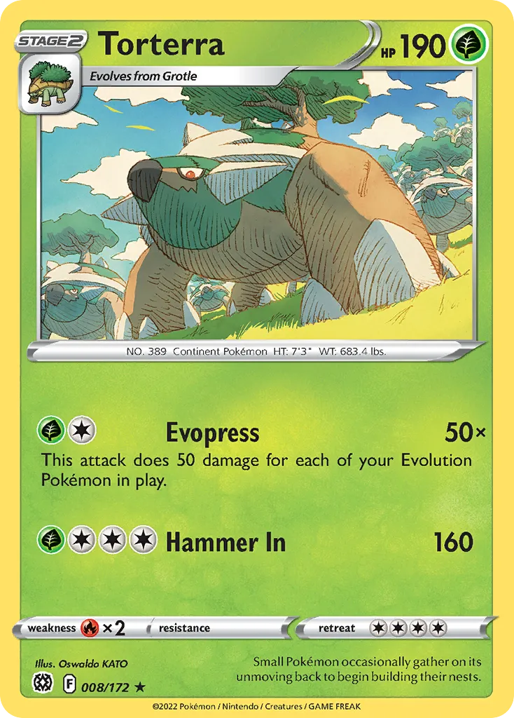2022 Brilliant Stars Torterra Rare Holo #008/172 Rare Holo card image