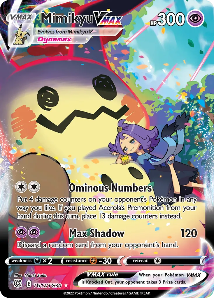 2022 Brilliant Stars Trainer Gallery Mimikyu VMAX #TG17 Rare Holo VMAX card image