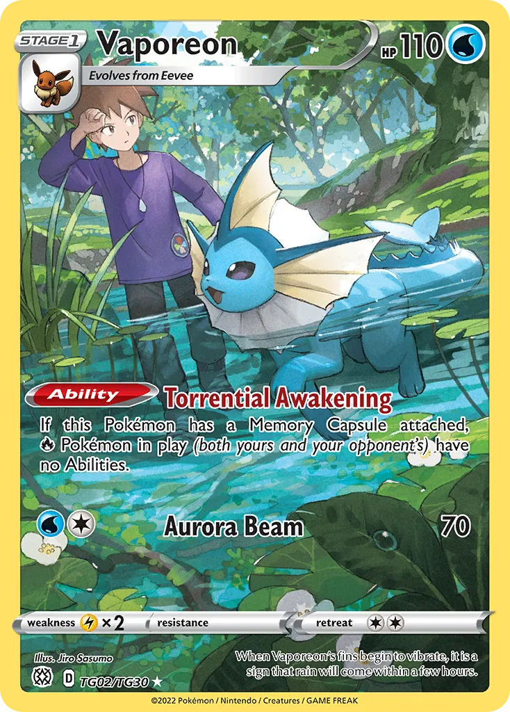 2022 Brilliant Stars Trainer Gallery Vaporeon #TG02 Trainer Gallery Rare Holo card image