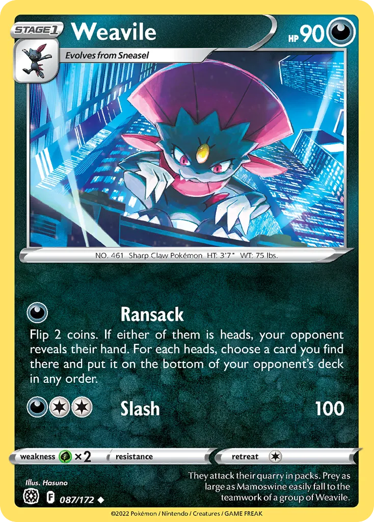 2022 Brilliant Stars Weavile Uncommon #087/172 Uncommon card image