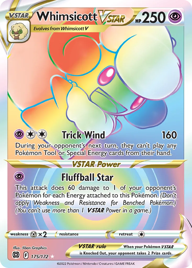 2022 Brilliant Stars Whimsicott VSTAR #175/172 Rare Rainbow card image