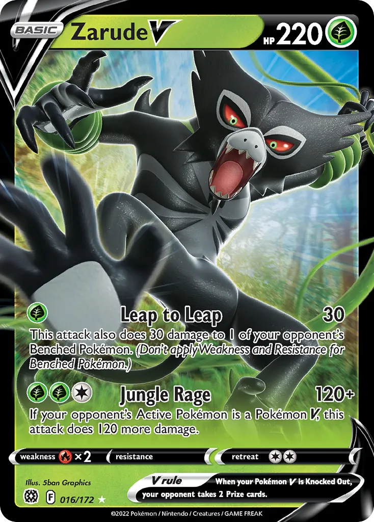 2022 Brilliant Stars Zarude V Rare Holo V #016/172 Rare Holo V card image