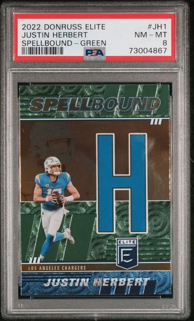 2022 Donruss Elite Justin Herbert Spellbound Green #SB-JH1 card image